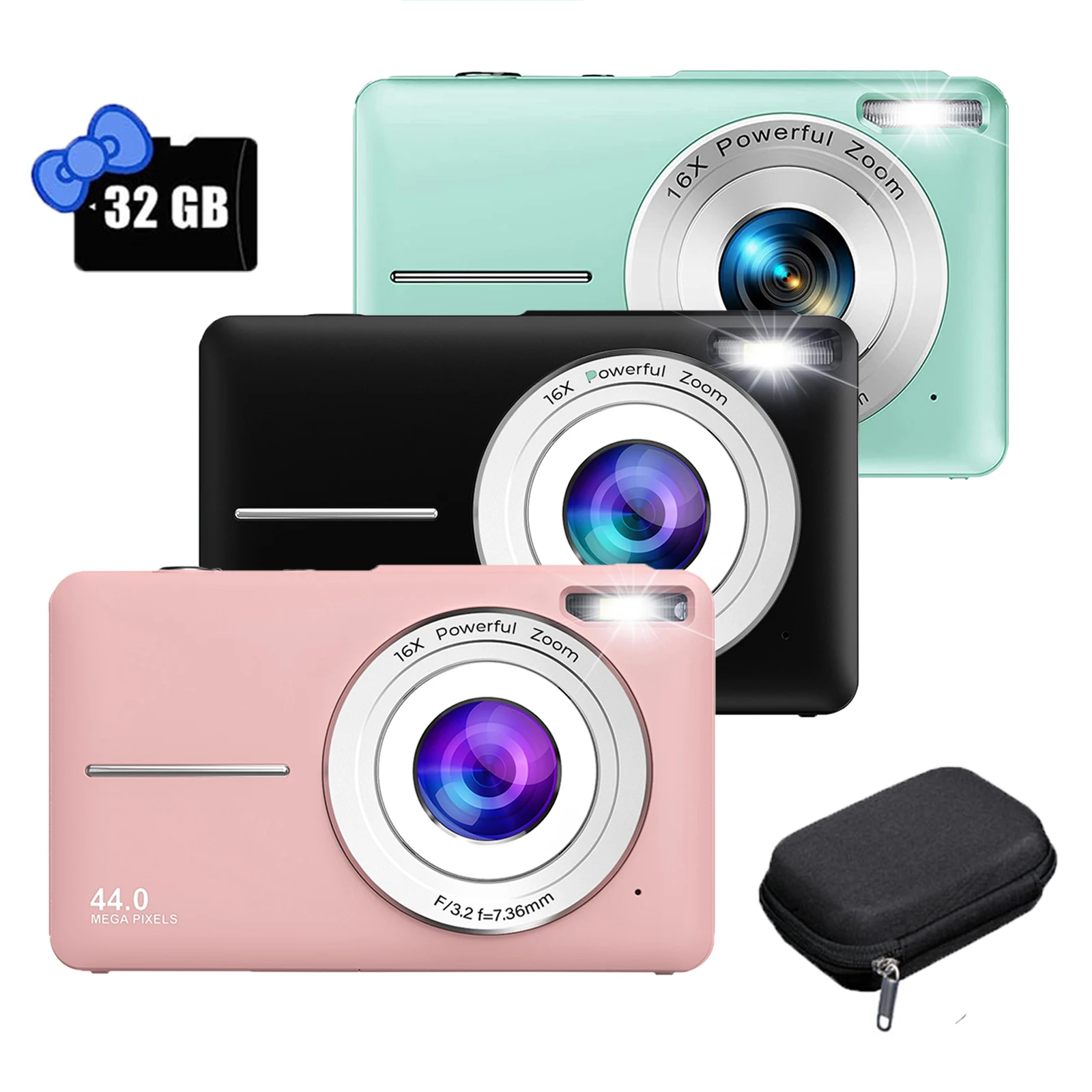 Fotocamere ricaricabili per bambini digitali HD 2.4 P da 1080 pollici con fotocamera compatta con Zoom 16x telecamere da 44mp per regalo per ragazze