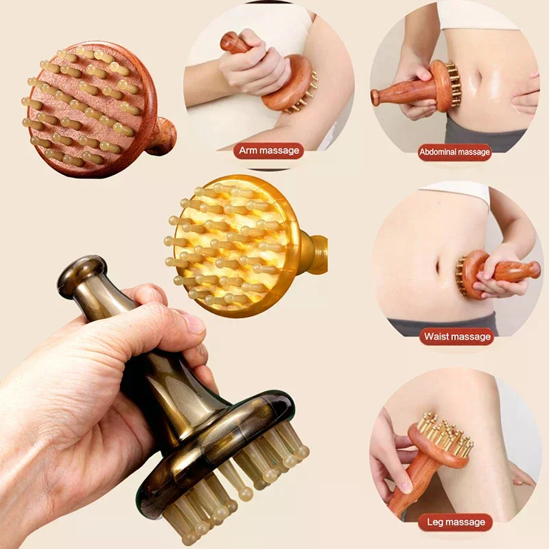 29-Tooth Meridian Brush Wooden Rubber Handle Massage Brush Multipurpose Head Neck Leg Body Gua Sha Beauty & Body Massage Tool