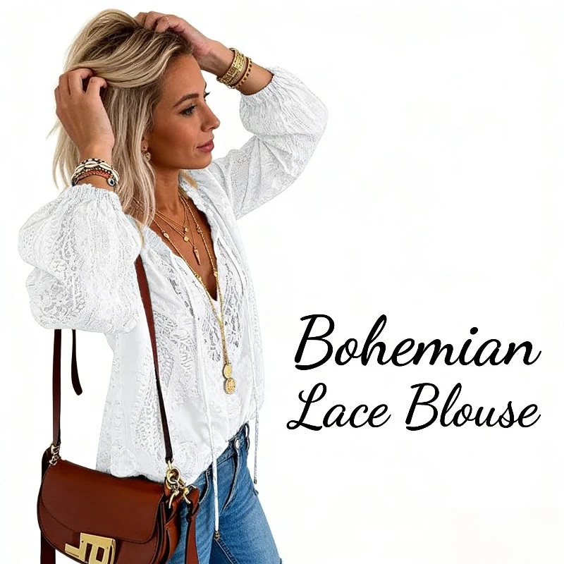 

2026 Новый женский кружевной топ с драпировкой для умного офиса и города ​