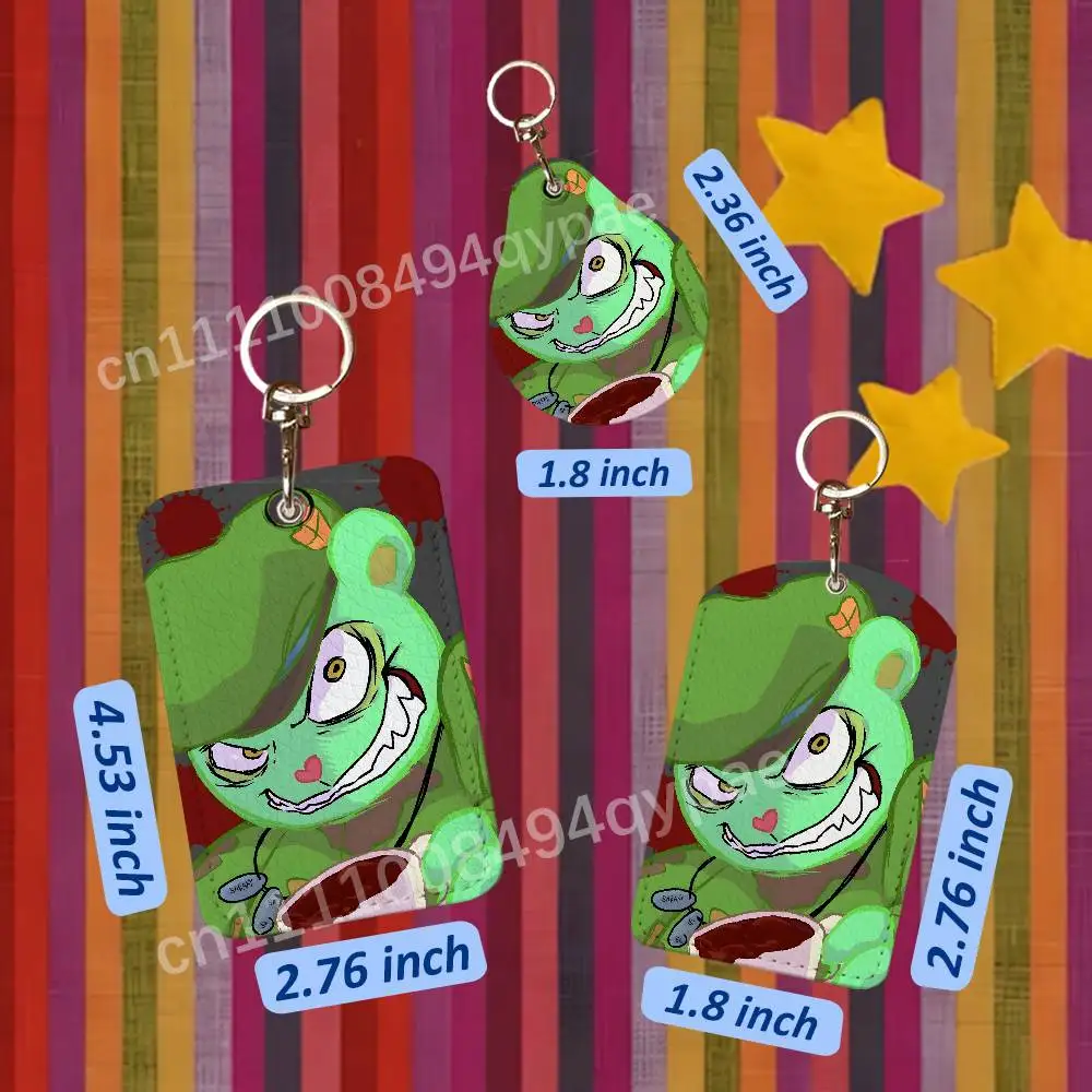 F-Fliqpy HTF Happy Tree Friend 1PCS Leather Card Holder Keychain Door Lock Access Tags ID Card Case Access Card Bag Key Tag Ring view 5