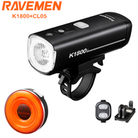 RAVEMEN Bike Lights Set K1800+CL05 LED Head Rear USB Rechargeable Bicycle AI Riding Headlight Brake Sensor Taillight Auto On-off