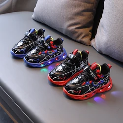 Boys Shoes LED Lights Cartoon Autumn Children's Sports Shoes Leather Non-slip Children's Running Shoes Sneaker Size 25-35