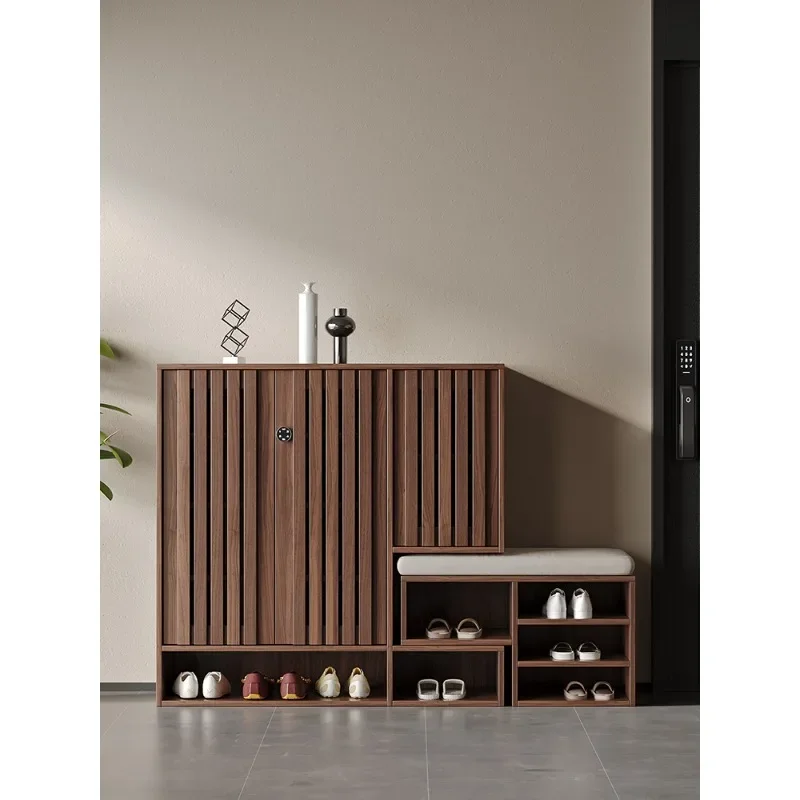 Shoe cabinet, shoe changing stool integrated household door Chinese solid wood porch, password lock outside the door