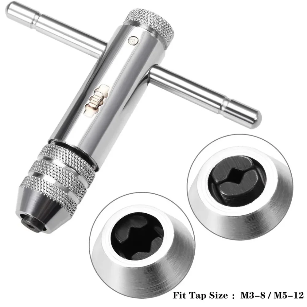 Adjustable M3-8 M5-12 T-Handle Ratchet Tap Wrench Tap Screw Holder Male Thread Metric Plug Tool Hand Tool