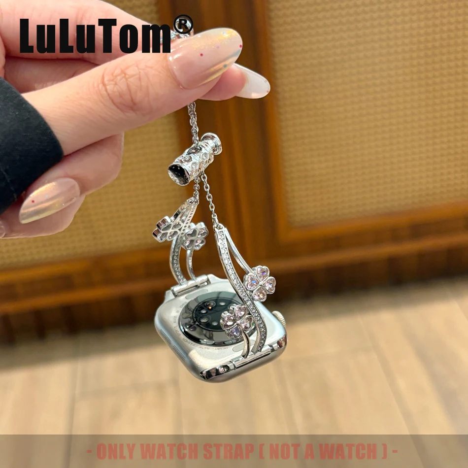 

Lucky leaf clover zircon Strap For Apple Watch Series 11 10 9 8 7 6 SE UItra iWatch 49/46/45/44/42/41/40/38mm Women Luxury Bands
