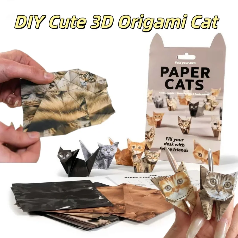 3D DIY Origami Paper Kit Cat Animal Figure Craft Toys Foldable Fun Stress Relief Relax Desk Decor Holiday Art Lovers Gifts