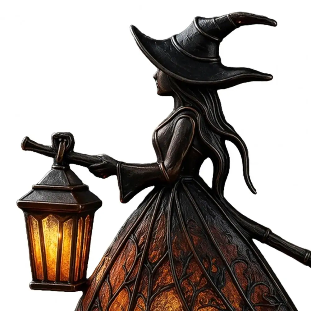 Halloween Witch Lamp Decoration, Gothic Holding Lantern Witch Light, Spooky Witch Night Lamp for Holiday Party Tabletop