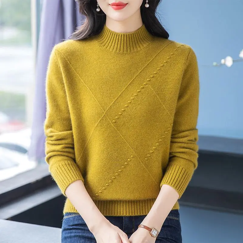 Suéter de Punto de Alta Gama para Mujer, Cuello Medio Alto, Cseta Interior, con Capucha, Otoño Invierno, Manga Larga, Larg...