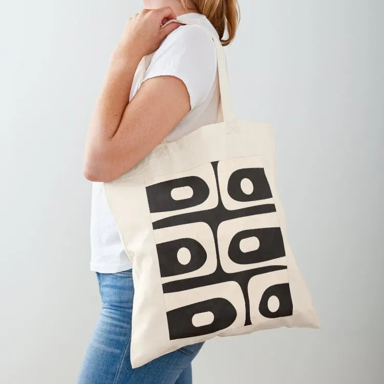 Mid Century Modern Piquet Abstract Pattern Black and Almond Cream Tote Bag female bag bag luxury women women