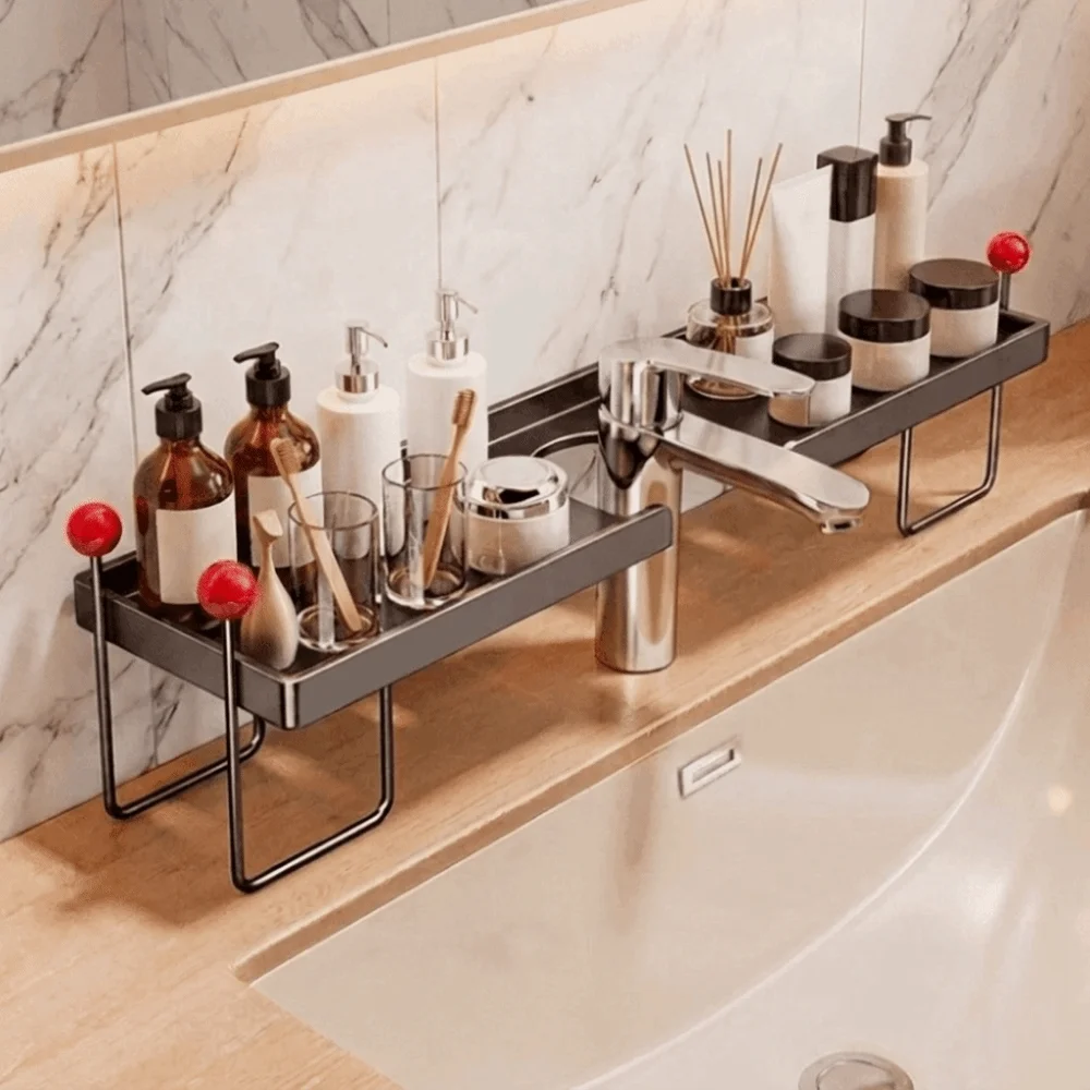 Carbon Steel Bathroom Storage Rack Quick Drainage Large Capacity U-Shaped Storage Rack Removable Space Saving Counter Organizer