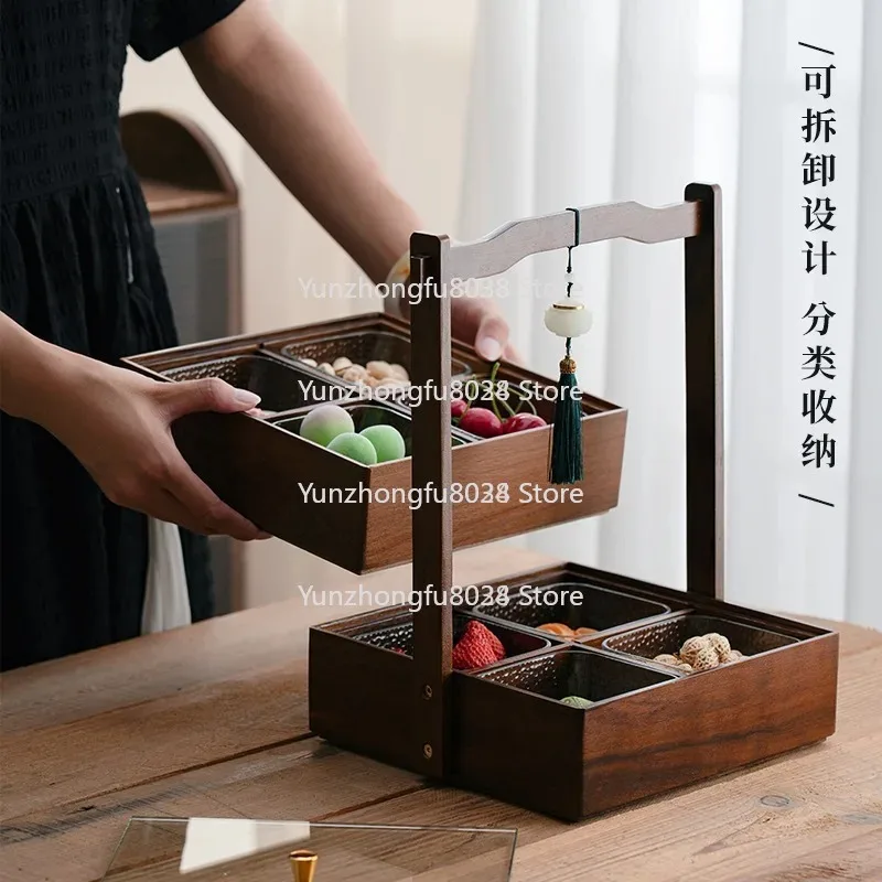 

Suitable for New Chinese Walnut Dried Wood Fruit Plate Household Living Room Coffee Table Snack Plate Melon Seed Candy Nut Box