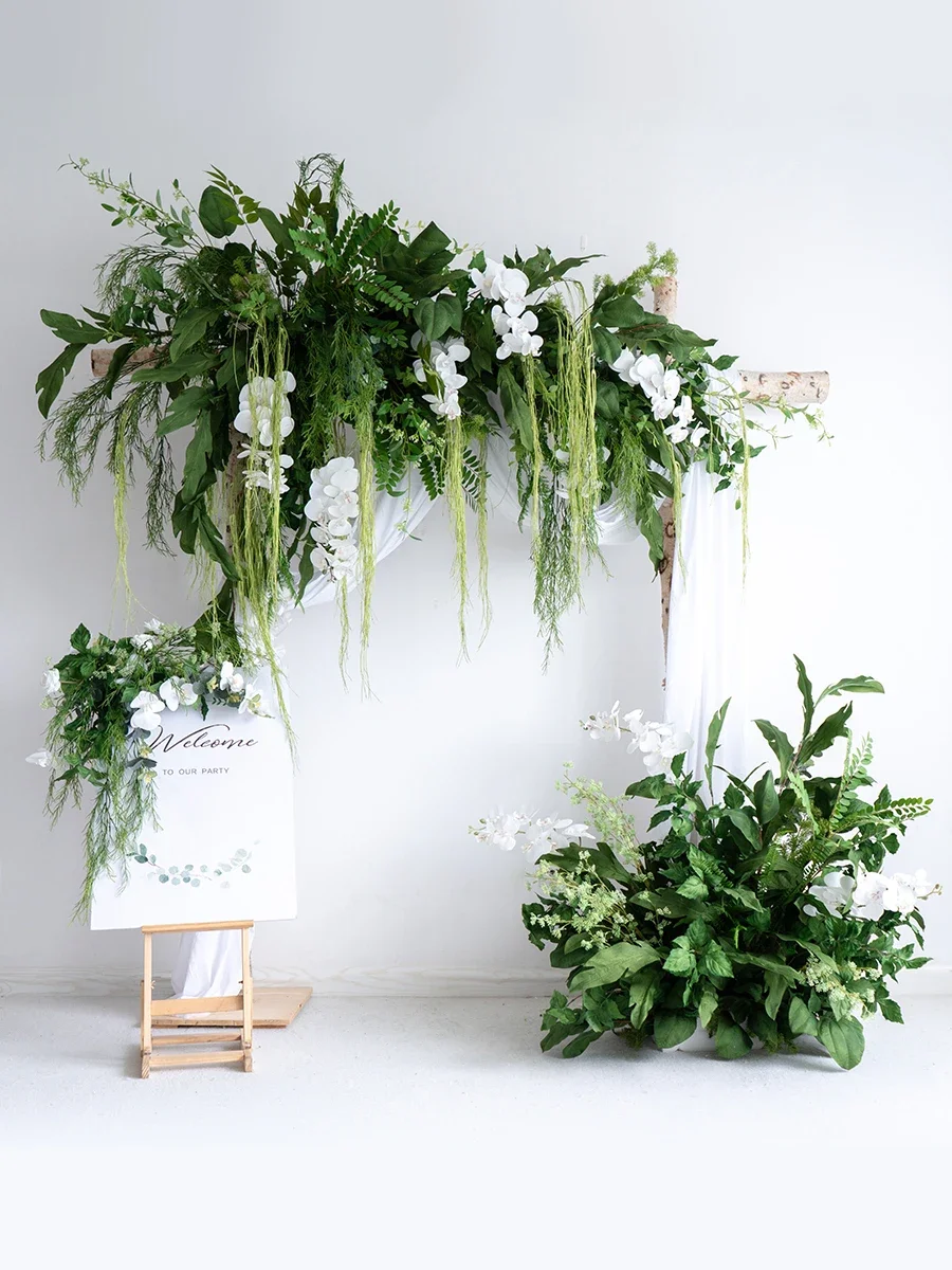 

Mori simulation green plant wall hanging arch decorative floral arrangement, wedding stage background store wall