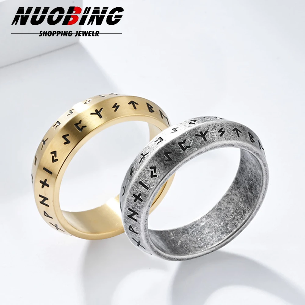Fashion Retro Rune Ring for Men Women 316L Stainless Steel Odin Letter Rings Couple Punk Party Accessories Jewelry Gifts