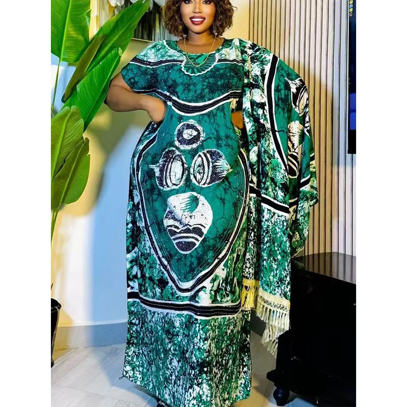 

plus Size Women's Bohemian Maxi Dress African Print Viscose Off-Shoulder Kaftan Fringe Robe Elegant Holiday Wear