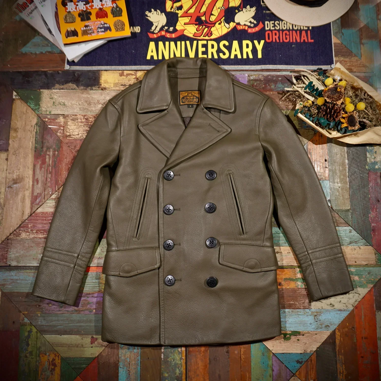 Tailor Brando Heavyweight Classic Full Grain Cowhide Mid-length 740 Churchill Coat Cowhide Retro Genuine Leather Jacket