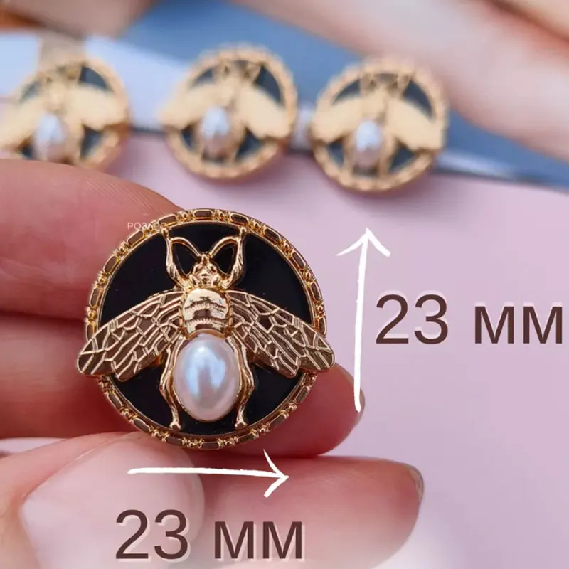 6 Stück 23 mm 3D Gold Black Bee Metallknöpfe – Schaft-Design, Nähzubehör, Damenmantel, hochwertige Kleidungsknöpfe, Neu – Detail 1