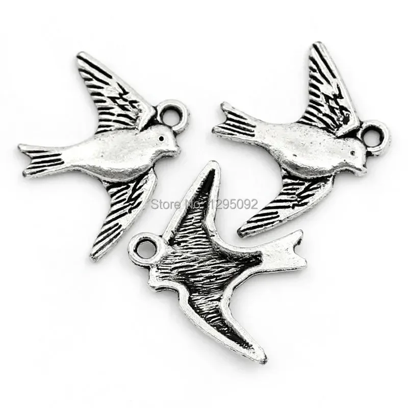 750Pcs Swallow Hirondelle Bird Animal Antique Silver Tone Charm Pendants Jewelry Findings 23x18mm(7/8