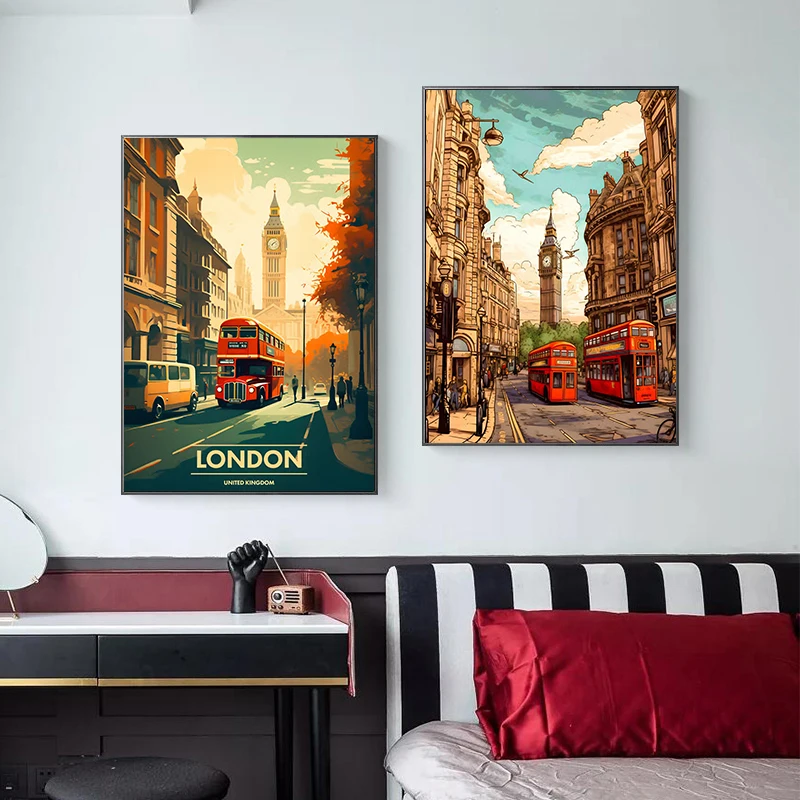 Vintage Famous Travel Posters London San Francisco Travel City Canvas Painting Poster Wall Art Pictures for Living Room Decor