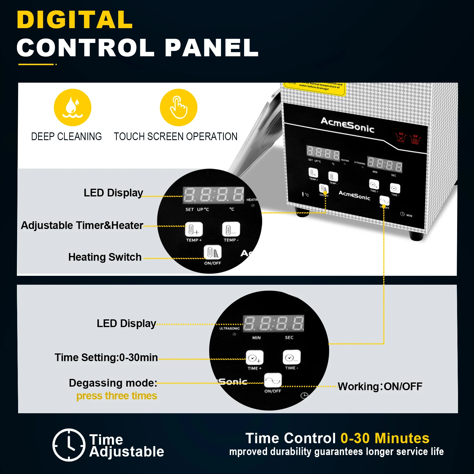 ACMESONIC – nettoyeur ultrasonique numérique 2L, 40kHz, avec minuterie, acier inoxydable SUS 304, pour outils, bijoux, utilisation en laboratoire