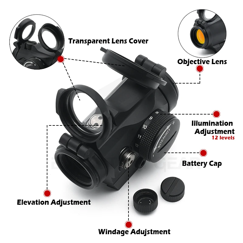 Imagem -05 - Nova Evolução Engrenagem 2moa Red Dot Reflexo Vista 1x20m para Caça Rifles Airsoft com Montagens Salto com Marcas Completas