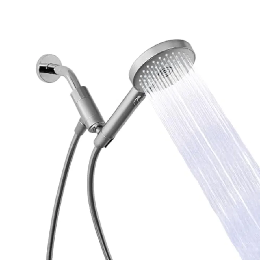 

Handheld Shower Head High Pressure 3 Spray Functions Plus Pause Extra Long 70 Inch Hose Silicone Nozzles 7 Colors Moonlight
