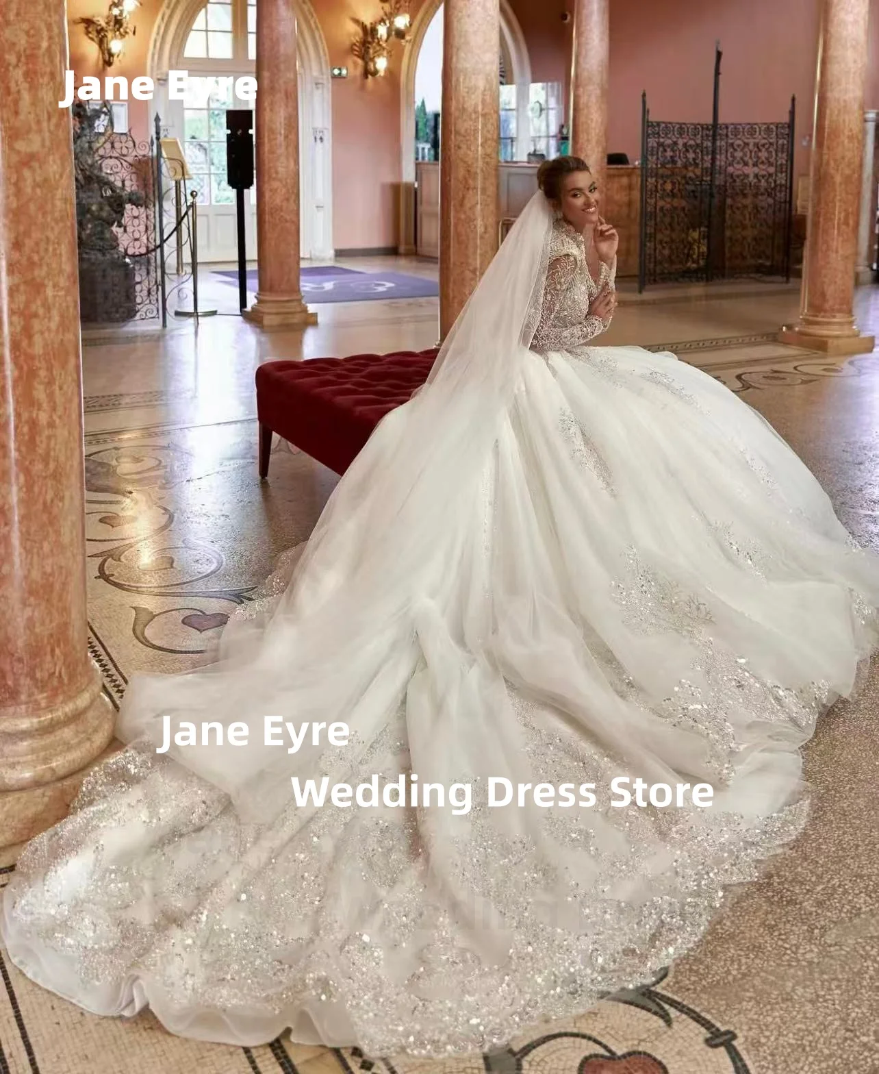 ジェーン・エア魅力的なハイネックのウェディングドレス女性のための花嫁長袖レース Vestido デ カサメントパーソナライズされたカスタマイズ