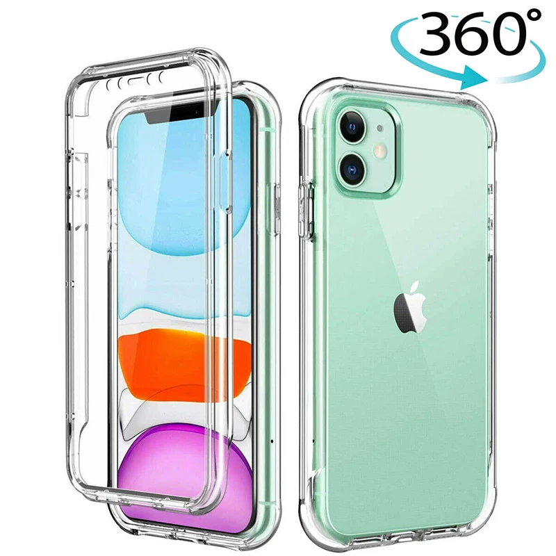 Full Body Shockproof Transparent Case For iPhone 14 Pro Max 360° Protective Cover For iPhone 13 12 11 Pro Max X XR 7 8 6 Plus SE