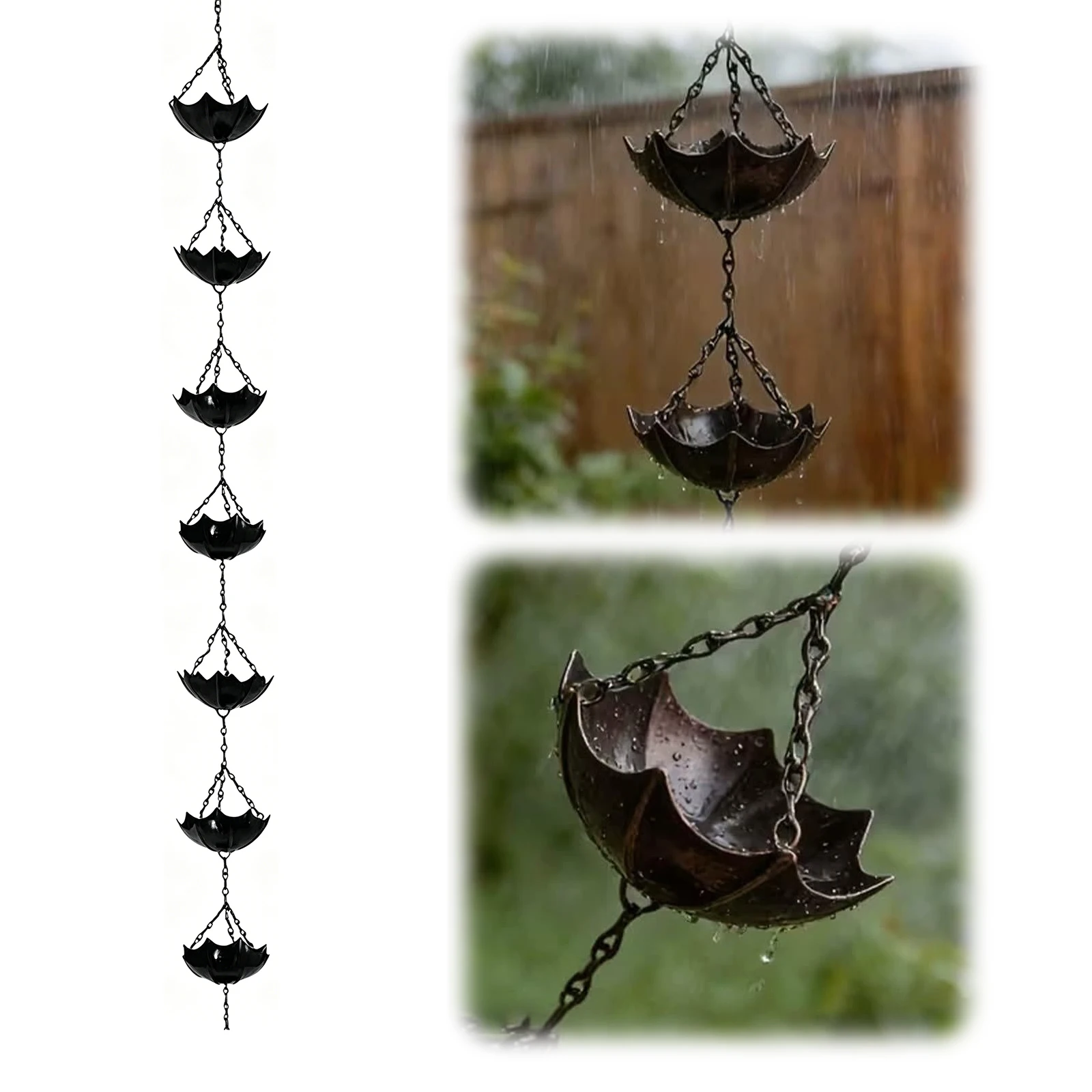 Outdoor Metal Rain Chimes for Garden Decorative Umbrella Rain Chains with Mobile Cups for Roof Drainage Patio and Decoration