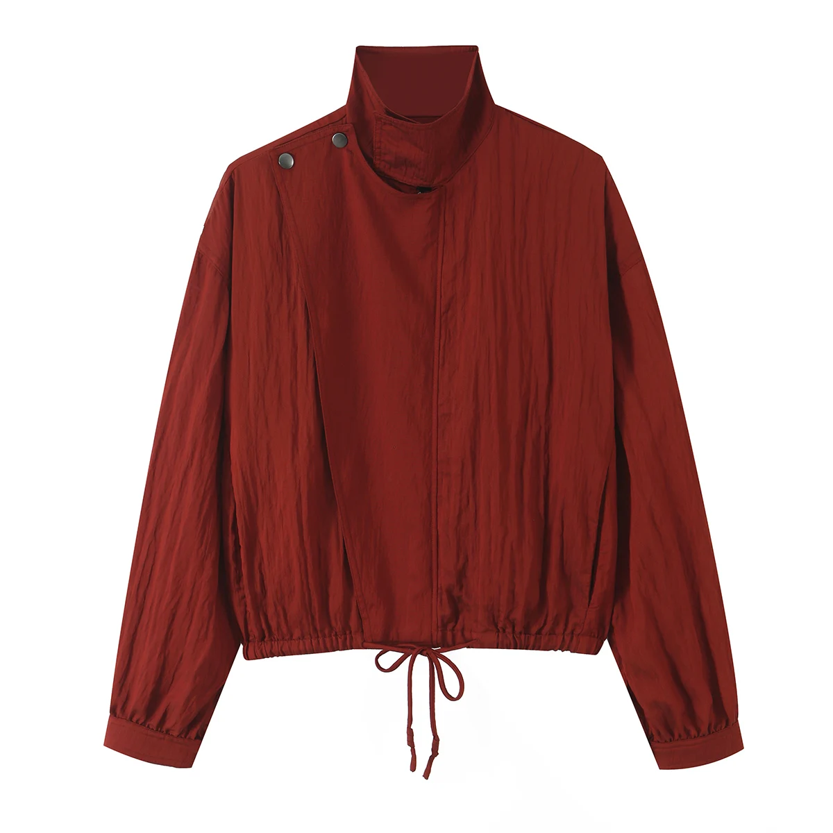 BSAY Vintage Einfarbiges Damen-Zweiteiler-Set Asymmetrische Knopfjacke mit Stehkragen und Kordelzug, Hochtaillierte Hose mit Gürtel und weitem Bein – Detail 4