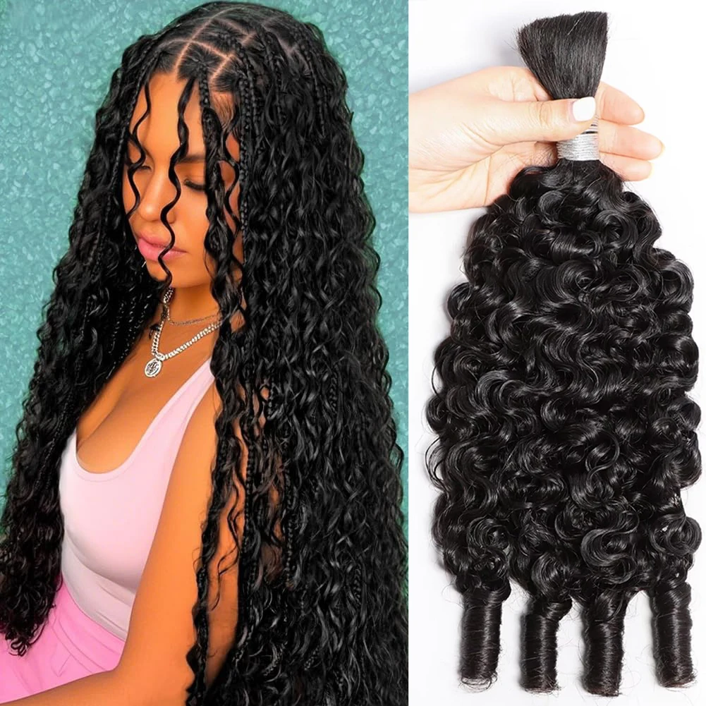 SG Hair Bulk Hair For Braiding 100% Real Human Hair Burmese Curly Hair For Boho Braids 12A Grade Hair 95g-105g NaturalColor
