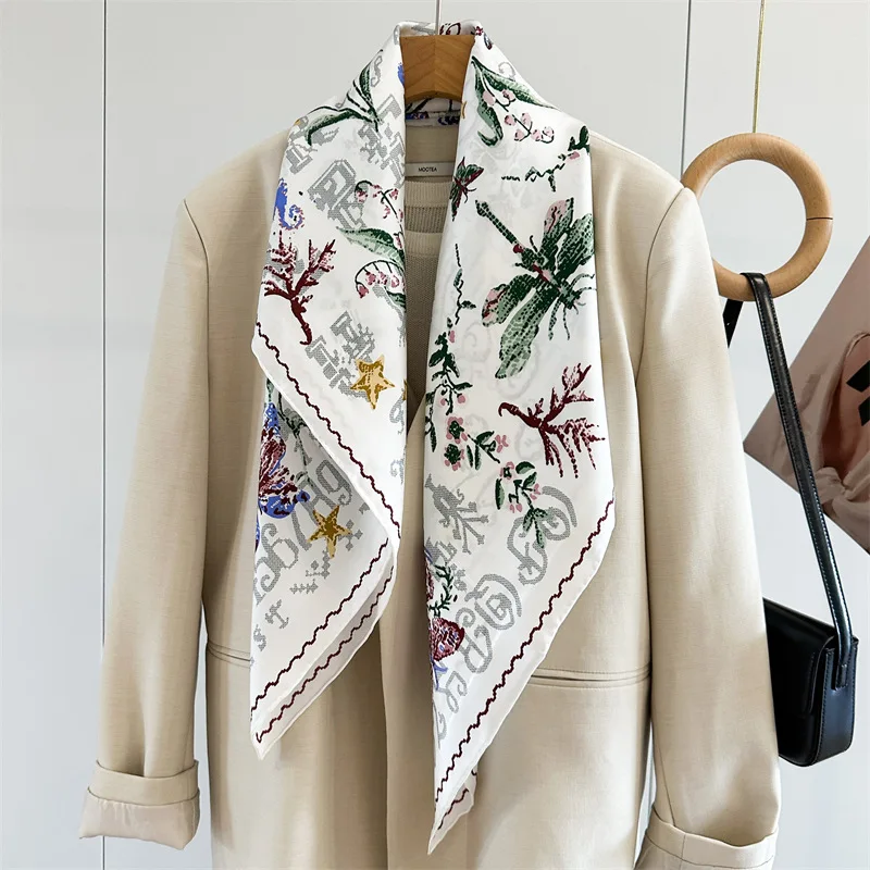 

Floral Printed 100% Silk Scarf Neckerchief