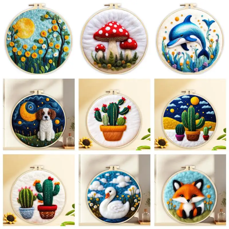 

GATYZTORY Wool Painting Cactus animals Embroidery Needles Flower Beginner Felting Kit Arts and Crafts For Adults Beginners