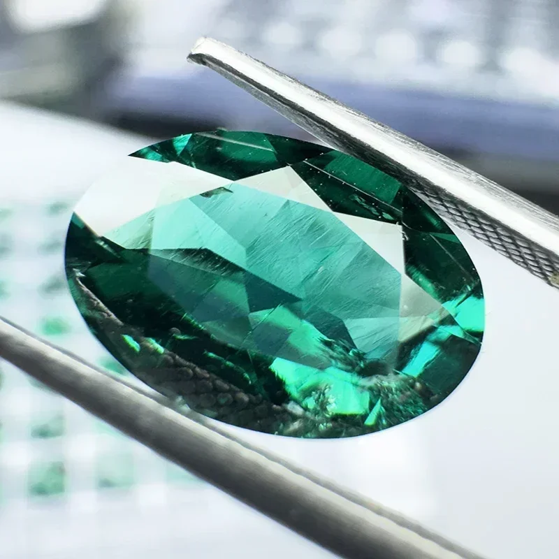 Laborgezüchteter Sambischer Smaragd im Ovalschliff, Edelstein-Anhänger für DIY-Schmuck, Ring, Halskette, Ohrringe, Hauptmaterialien wählbar, Zertifikat erhältlich – Detail 4