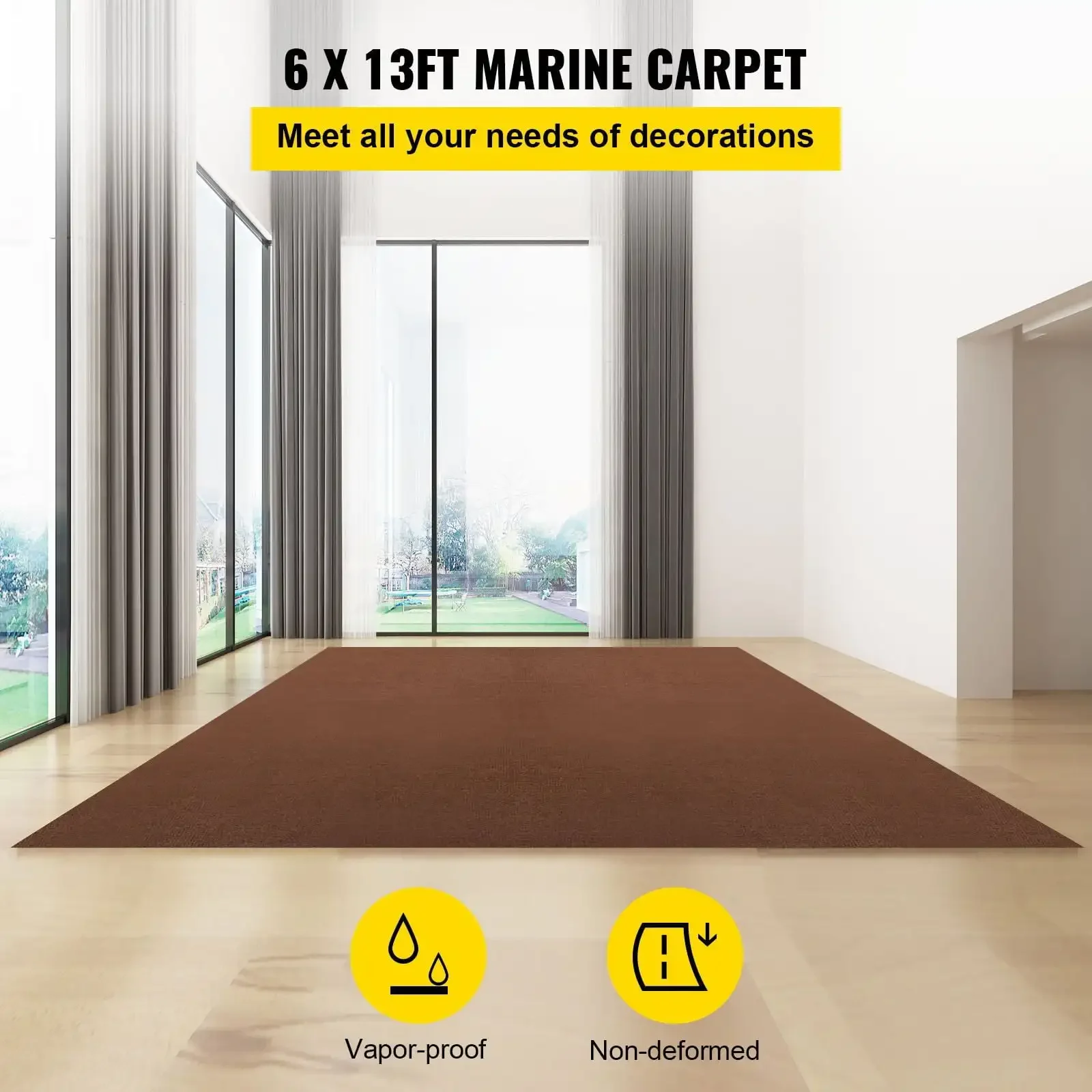 Marine Carpet, 6 x 13 ft Boat Carpeting, Deep Brown Marine Grade Boat Carpet, Indoor/Outdoor Marine Carpeting