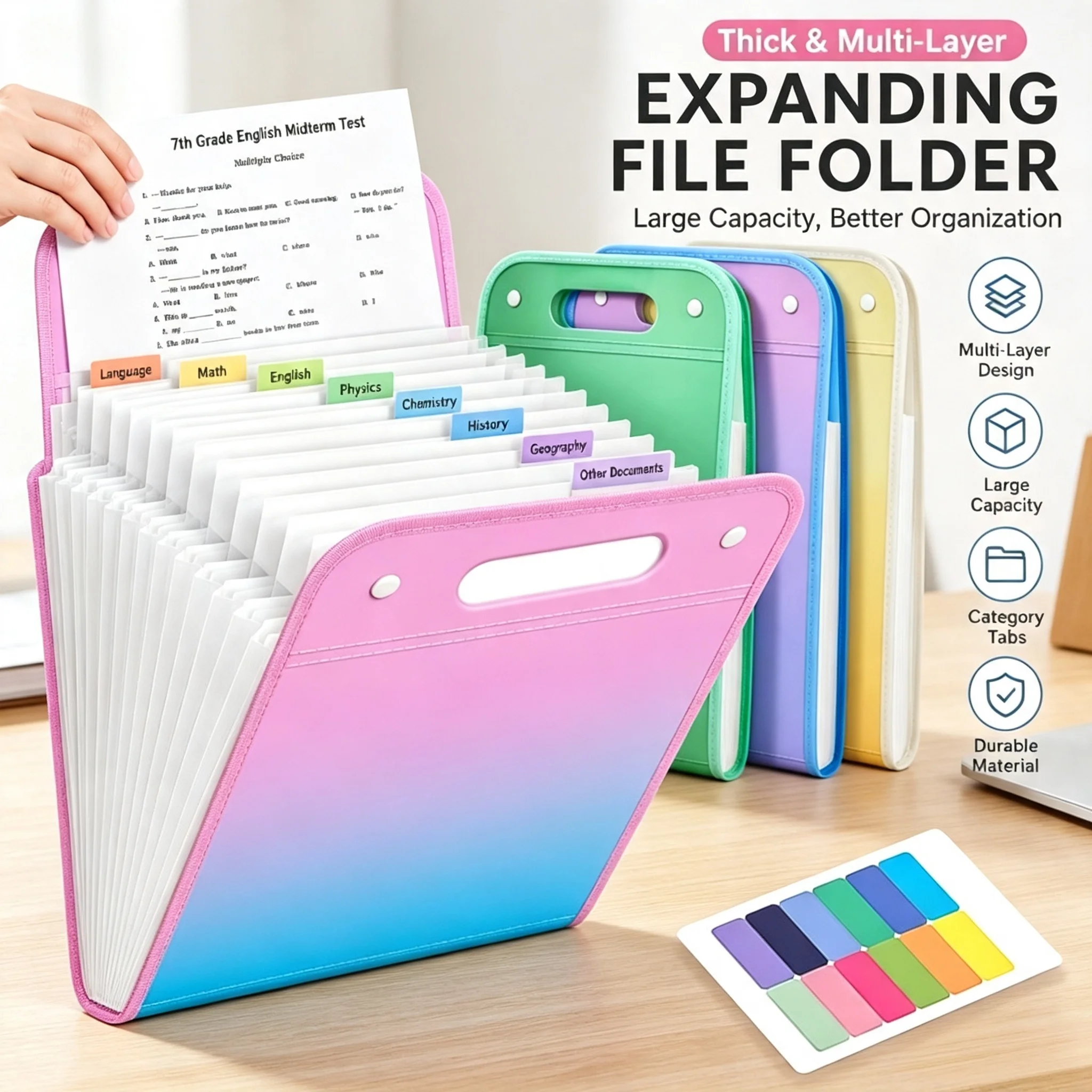 Expandable File Folder with 13 Pockets – Accordion-Style File Organiser with Labels, Portable Document and Receipt Organiser