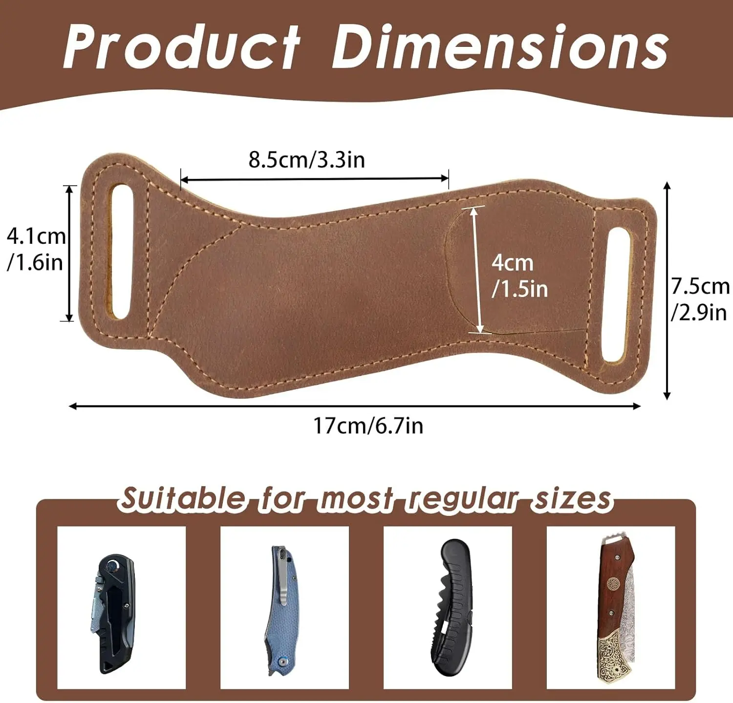 Leder-Messerscheide für Gürtel mit Clip, horizontale Klappmesserhülle, braune Leder-Taschenmesserhalterung für die Jagd im Freien – Detail 6
