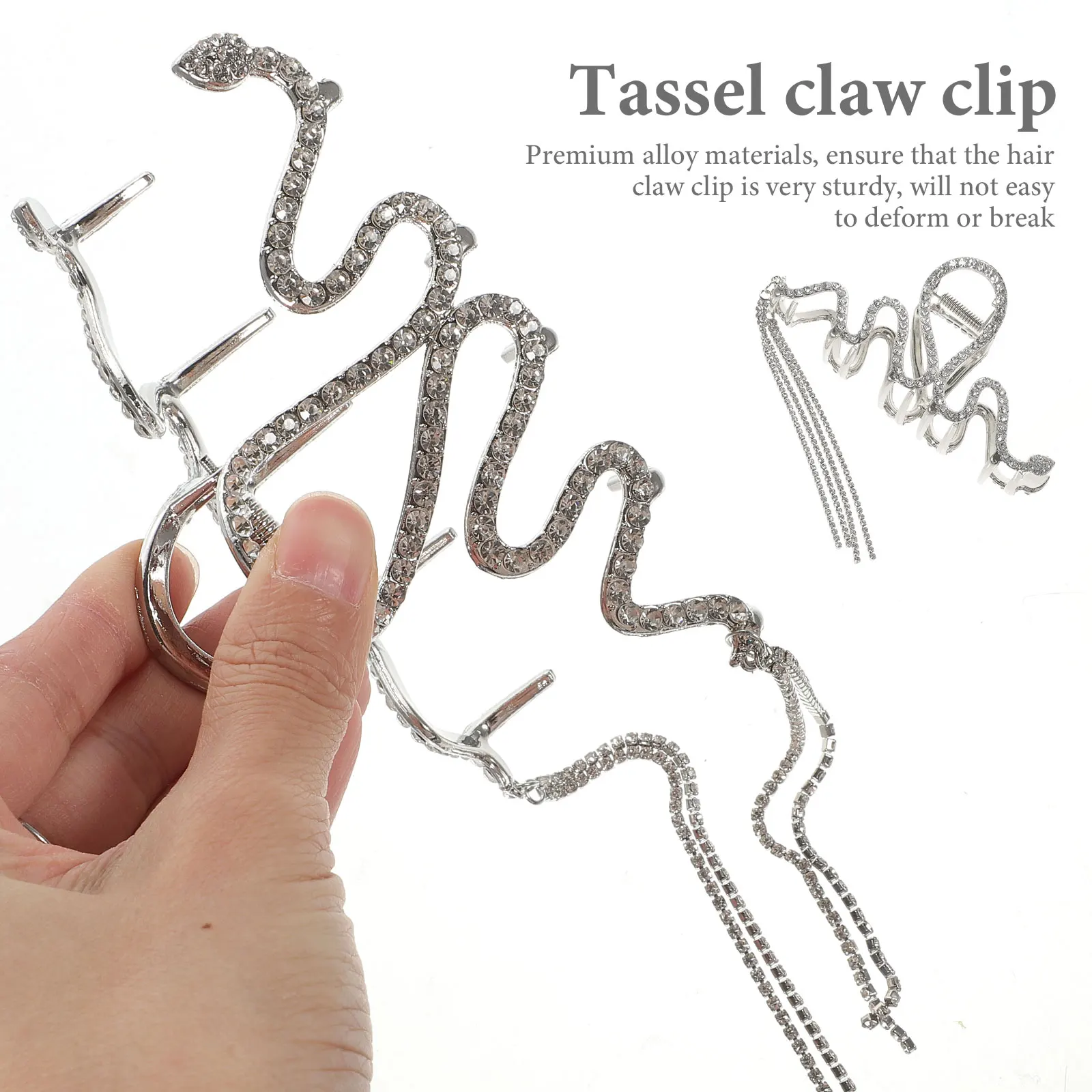 

Rhinestone Snake Clip Tassel Metal Large Clip Women Durable Stylish Snake Design For Thick Long Hair Tassel Hair Claw Clips