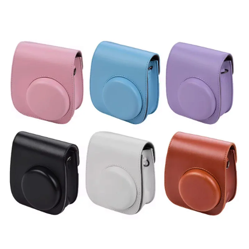 Instax Mini 11 9 8 카메라 케이스 용 Fujifilm 필름 카메라 가방 용 어깨 끈이있는 PU 가죽 부드러운 실리콘 커버 가방