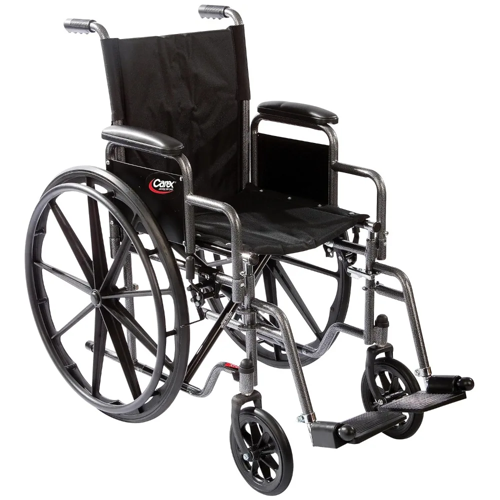 

Wheelchair with Large 18” Padded Seat - Wheel Chair with Adjustable and Removable Swing-Away Footrests - Folding Chair