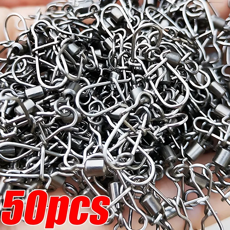 10/50PCS Fishing Connector Pin Bearing Rolling Swivel Stainless Steel Snap Fishhook Lure Swivels Fishing Tackle Accessories