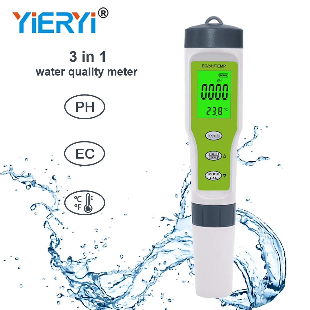 

3 IN 1 Digital Water Quality Tester PH Meter PH/EC/TEMP LCD Monitor Tester for Pools Drinking Water Aquariums Hydroponics