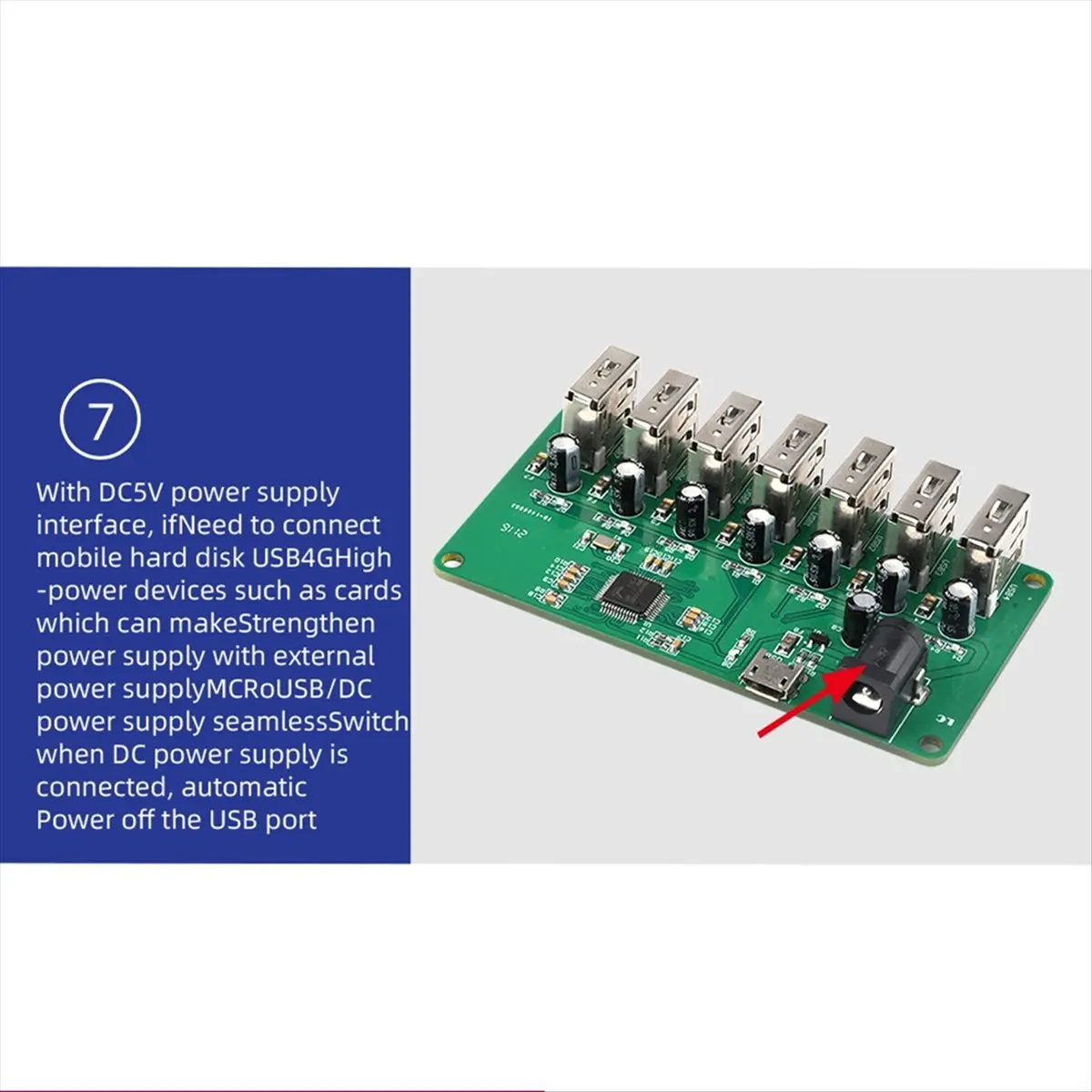 A85P DC5V Type-C USB 2.0 HUB Module 1 to 7 Port USB Hub Seven Port Splitter Expansion Module with LED 480Mbps