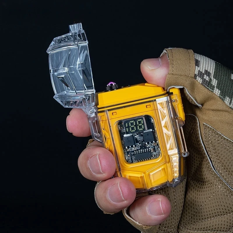 

Outdoor Pulse Dual Arc Windproof Electric Lighter Type C Fast Charging Digital Power Display Flashlight Multifunctional Lighter