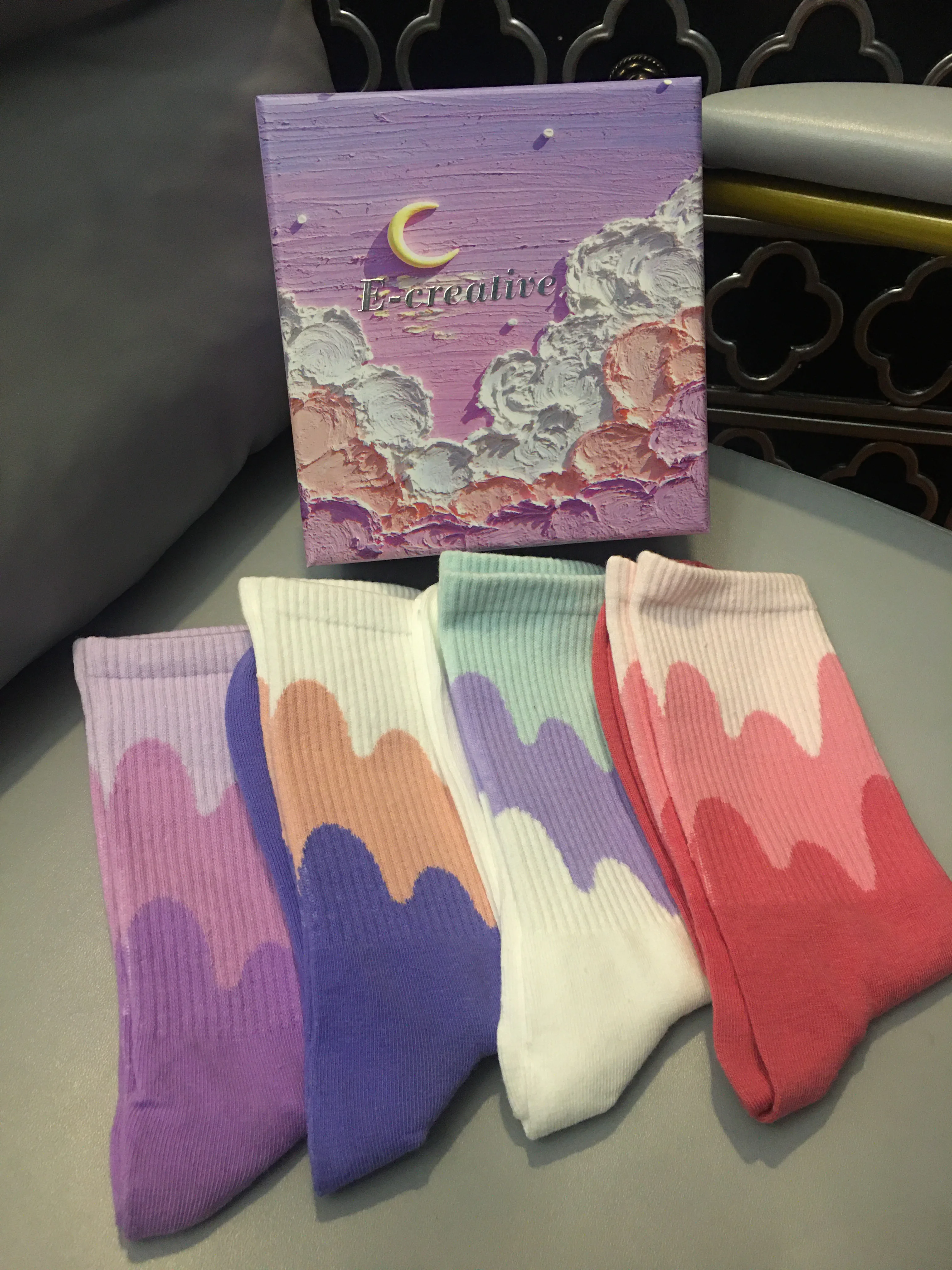 1/4/7/10 pairs of cotton socks, healing cloud colored yoga socks, sports and fitness tube socks, gift box suitable for girls