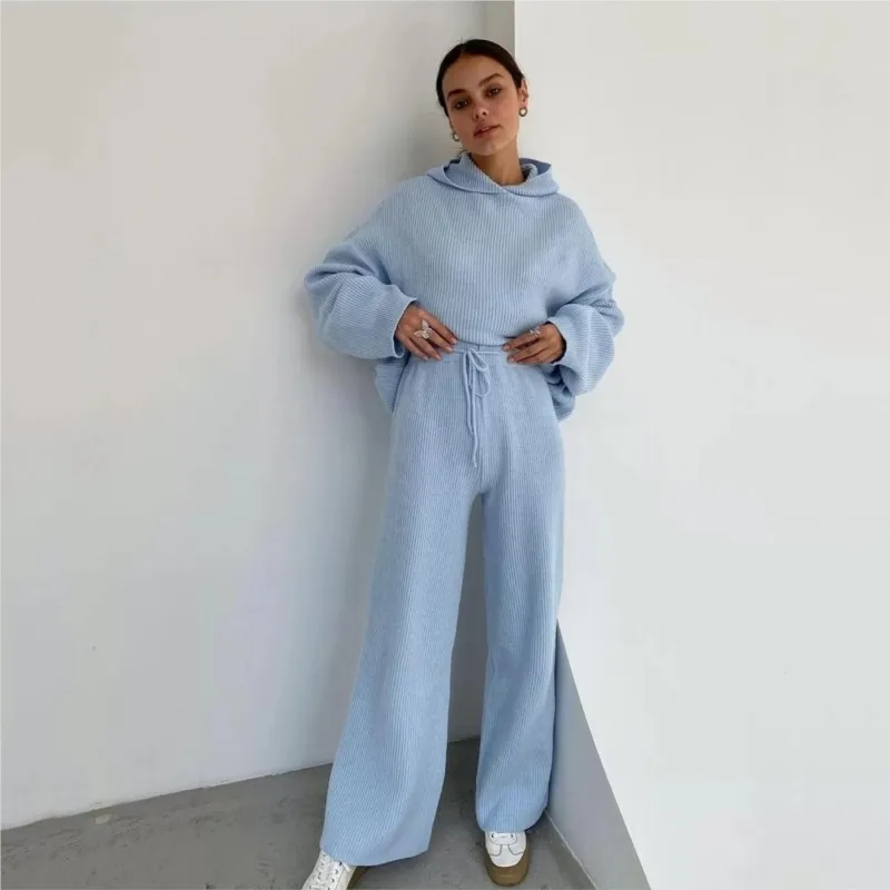 

Jogger Pants for Layered Streetwear Style 2025 Autumn 2-Piece Solid Color Sporty Hoodie Set Cozy Knit Sweater