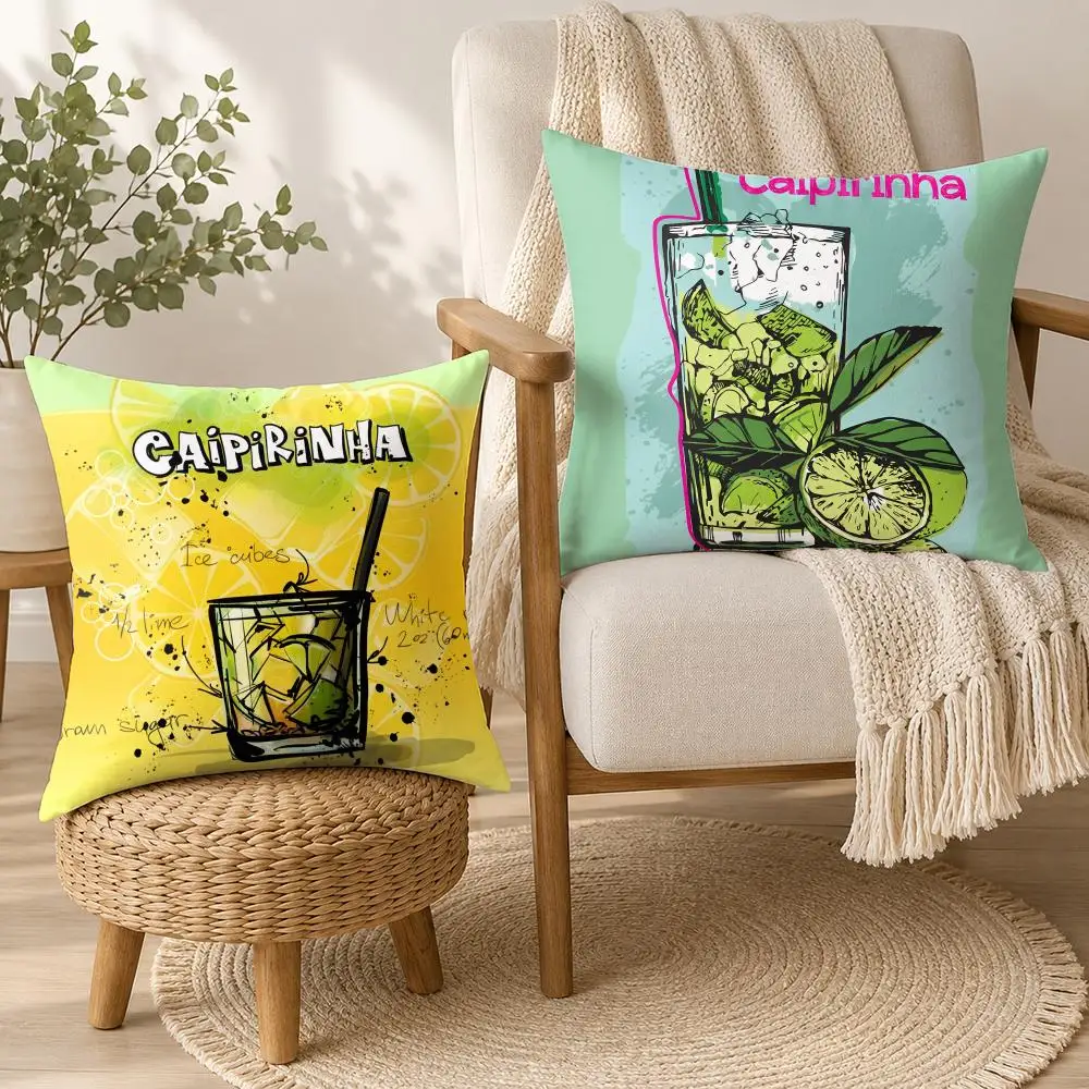 Caipirinha Cocktail Cushion Cover Square Decorative Throw Pillow 40x40cm For Sofa Bedroom Living Room Home Decor