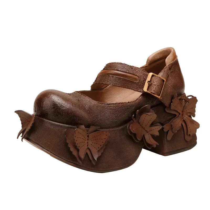 

Сандалии женские из натуральной кожи на толстой подошве, модные водонепроницаемые удобные босоножки ручной работы из натуральной кожи, на платформе, в стиле ретро, лето 2024