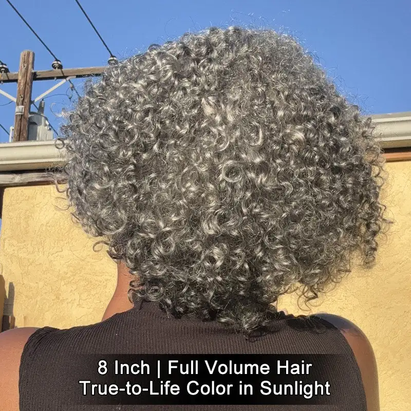 Parrucca grigia riccia Jerry corta Parrucche in pizzo senza colla per capelli umani con sale e pepe reali per donne mature ed eleganti Parrucca Bob con onda profonda