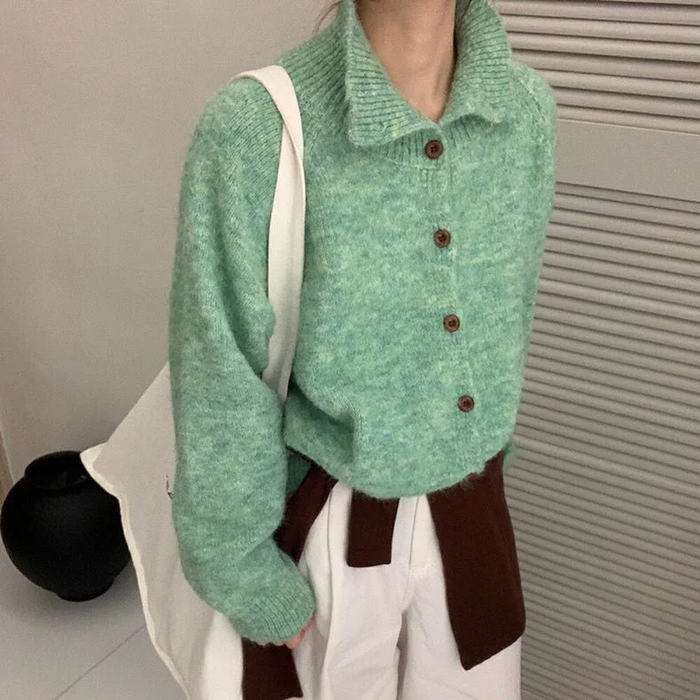 

Knitted Cardigan Sweaters Autumn Half High Collar Sweet Casual Korean Fashion Winter New Casual Jacket