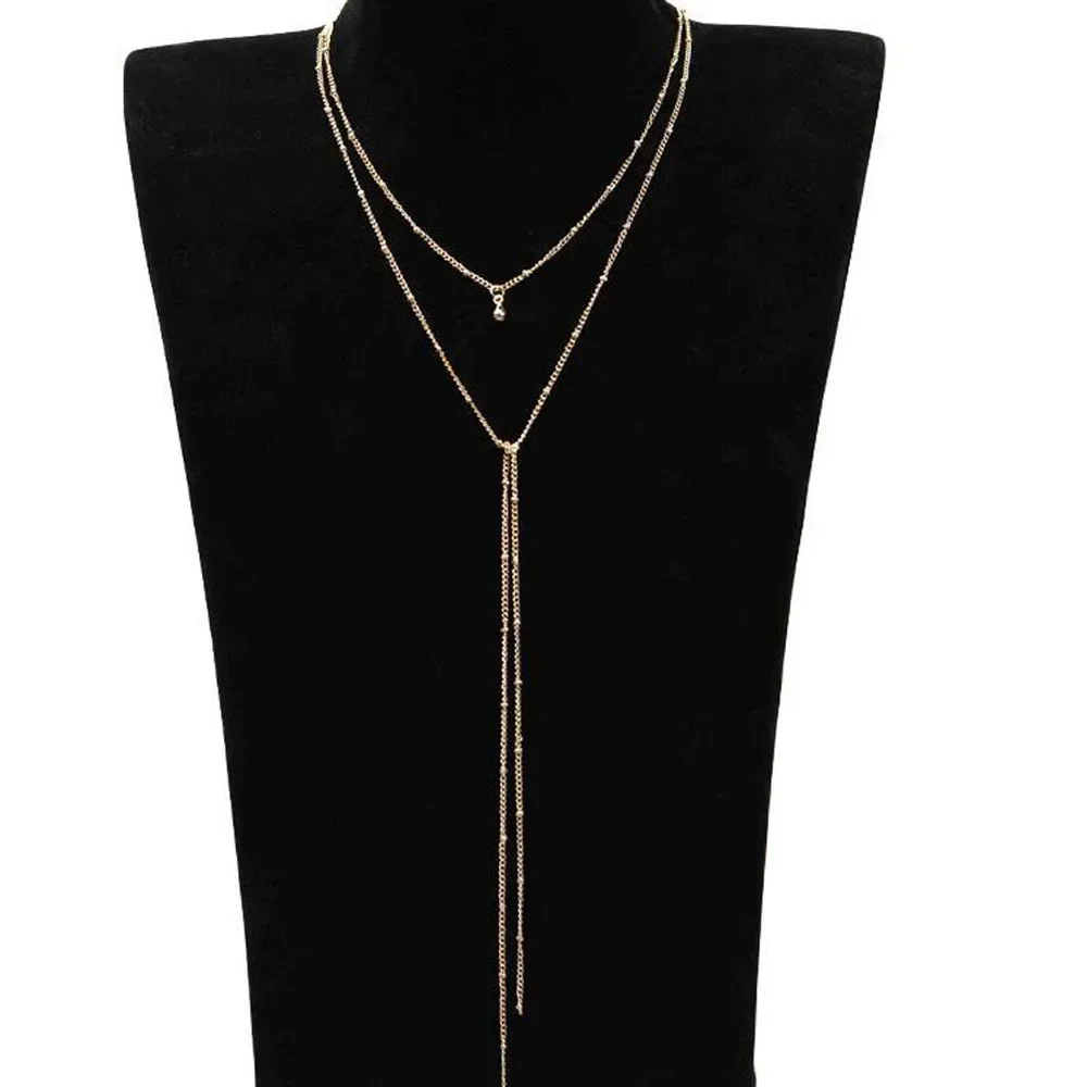 جديد بسيط الذهب والفضة اللون سلسلة المختنق قلادة طويلة الخرز شرابة القلائد للنساء طوق هدايا مجوهرات الأزياء